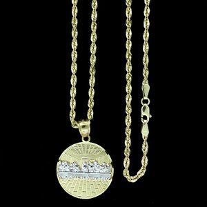10K Real Gold Rope Chain and Last Supper Pendant Set